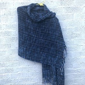 Blue Chenille Wrap/Scarf With Fringe